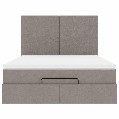 Struttura Letto Pouf con Materasso Tortora 140x190 cm Tessuto