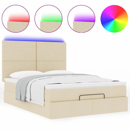 Struttura Letto Pouf con Materasso Crema 140x190 cm in Tessuto | homemem39