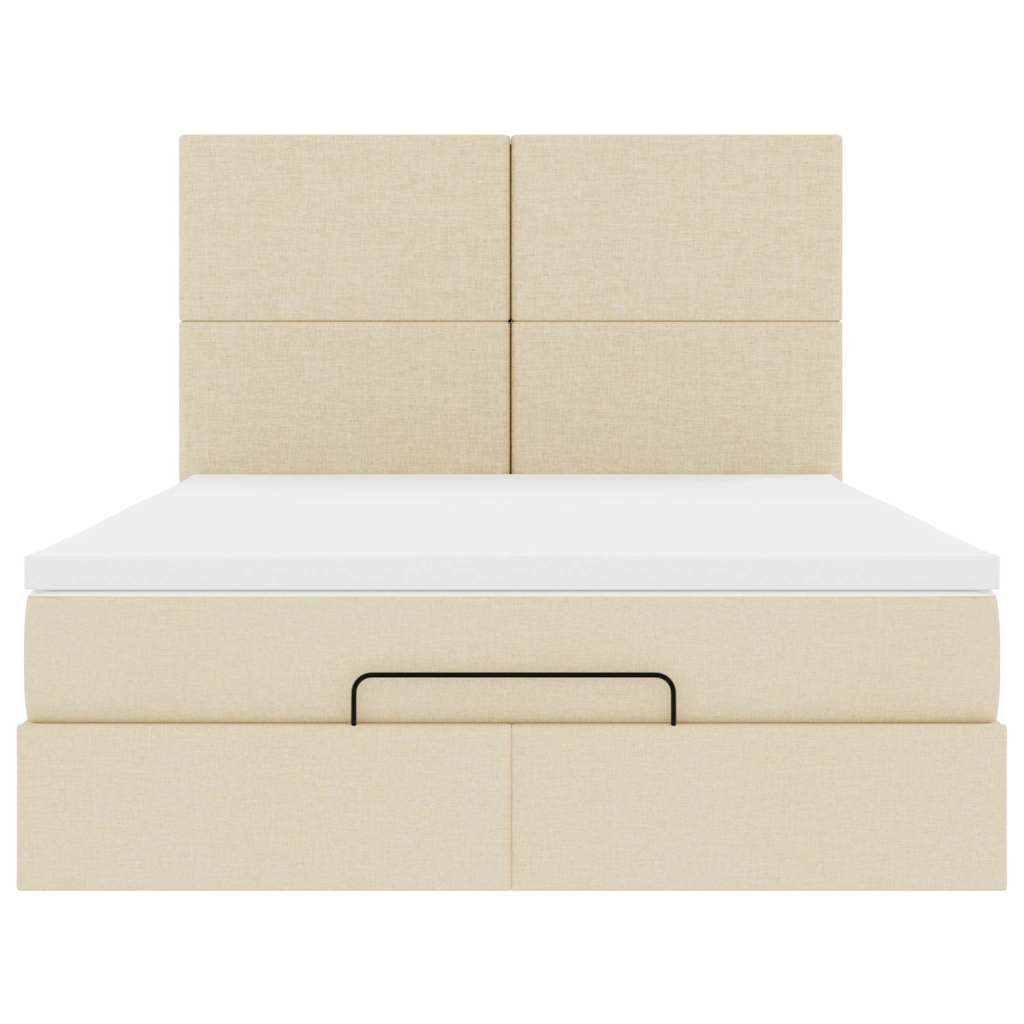 Struttura Letto Pouf con Materasso Crema 140x190 cm in Tessuto