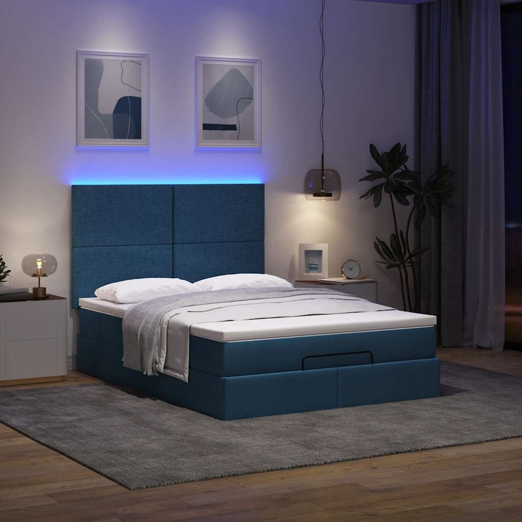 Struttura Letto Pouf con Materasso Blu 140x190 cm in Tessuto | homemem39