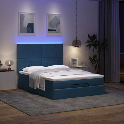 Struttura Letto Pouf con Materasso Blu 140x190 cm in Tessuto | homemem39