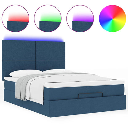 Struttura Letto Pouf con Materasso Blu 140x190 cm in Tessuto | homemem39
