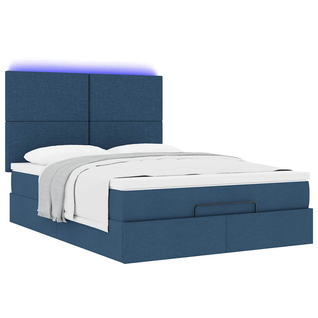 Struttura Letto Pouf con Materasso Blu 140x190 cm in Tessuto | homemem39