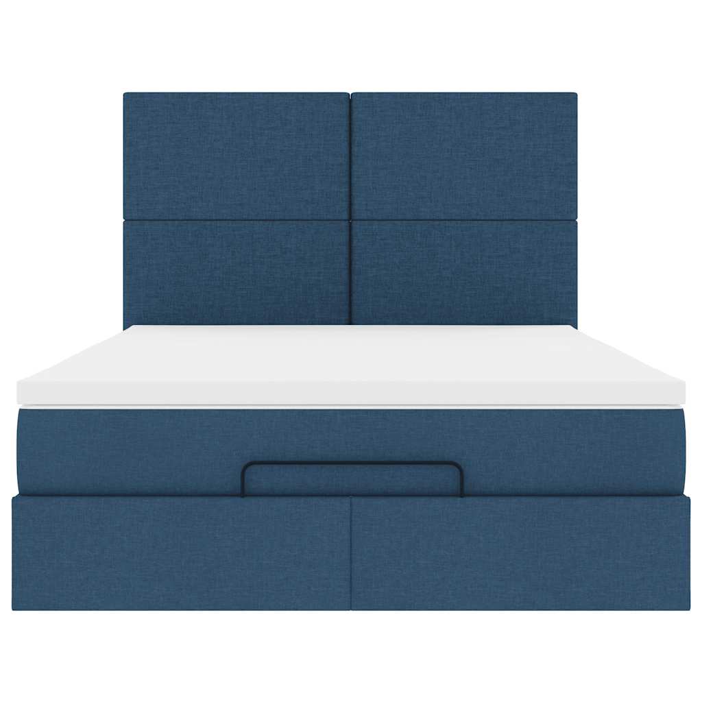 Struttura Letto Pouf con Materasso Blu 140x190 cm in Tessuto | homemem39