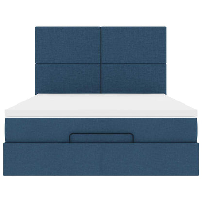 Struttura Letto Pouf con Materasso Blu 140x190 cm in Tessuto | homemem39
