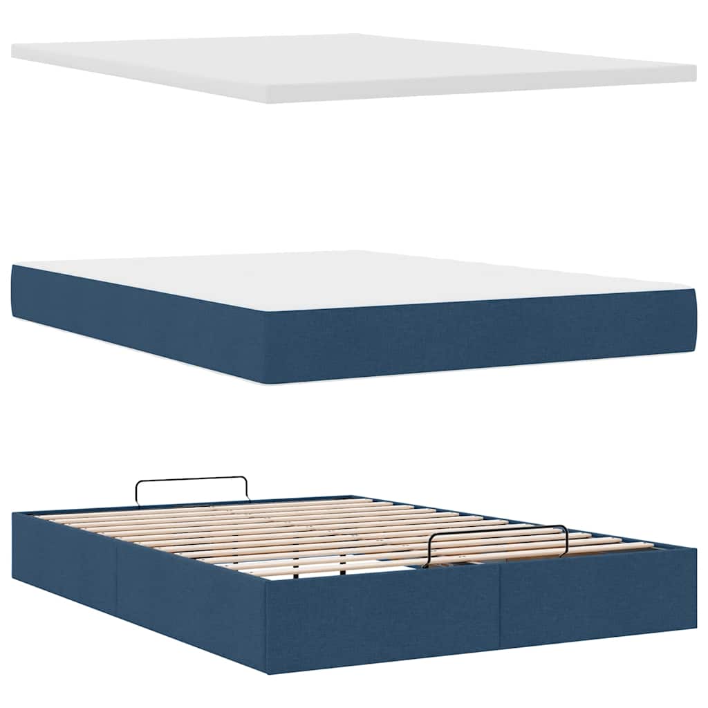 Struttura Letto Pouf con Materasso Blu 140x190 cm in Tessuto | homemem39