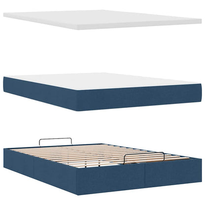 Struttura Letto Pouf con Materasso Blu 140x190 cm in Tessuto | homemem39