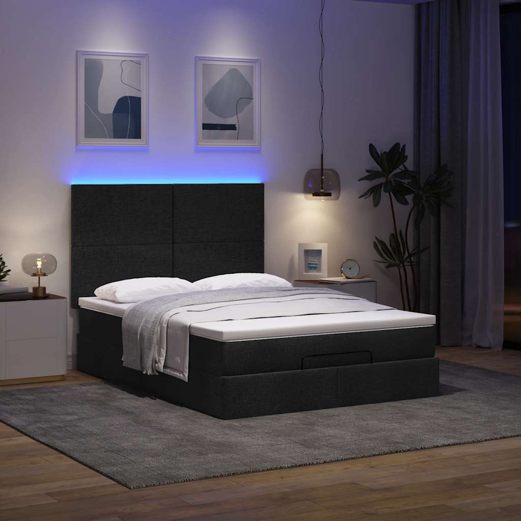 Struttura Letto Pouf con Materasso Nero 140x200 cm in Tessuto | homemem39