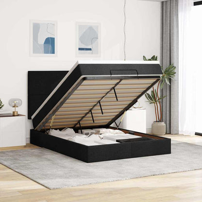 Struttura Letto Pouf con Materasso Nero 140x200 cm in Tessuto | homemem39