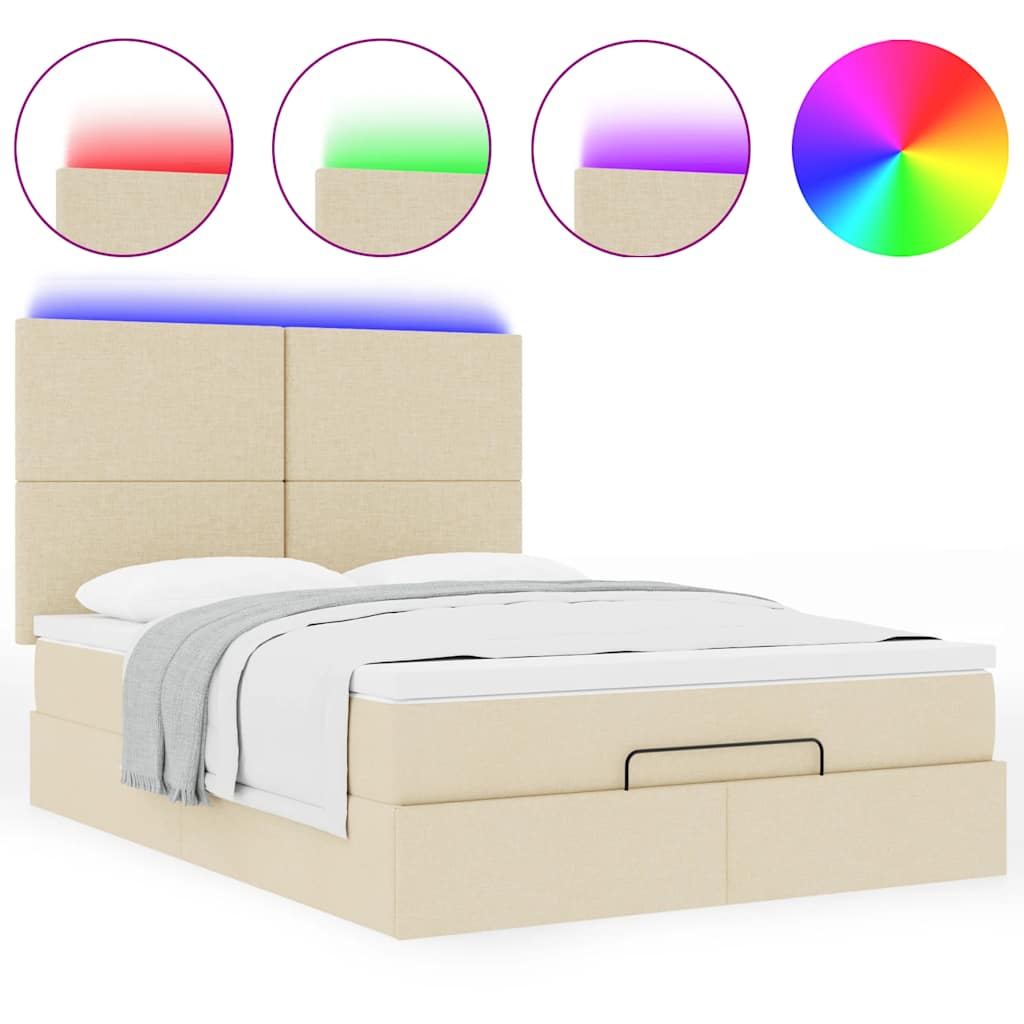 Struttura Letto Pouf con Materasso Crema 140x200 cm in Tessuto | homemem39