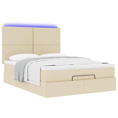 Struttura Letto Pouf con Materasso Crema 140x200 cm in Tessuto | homemem39