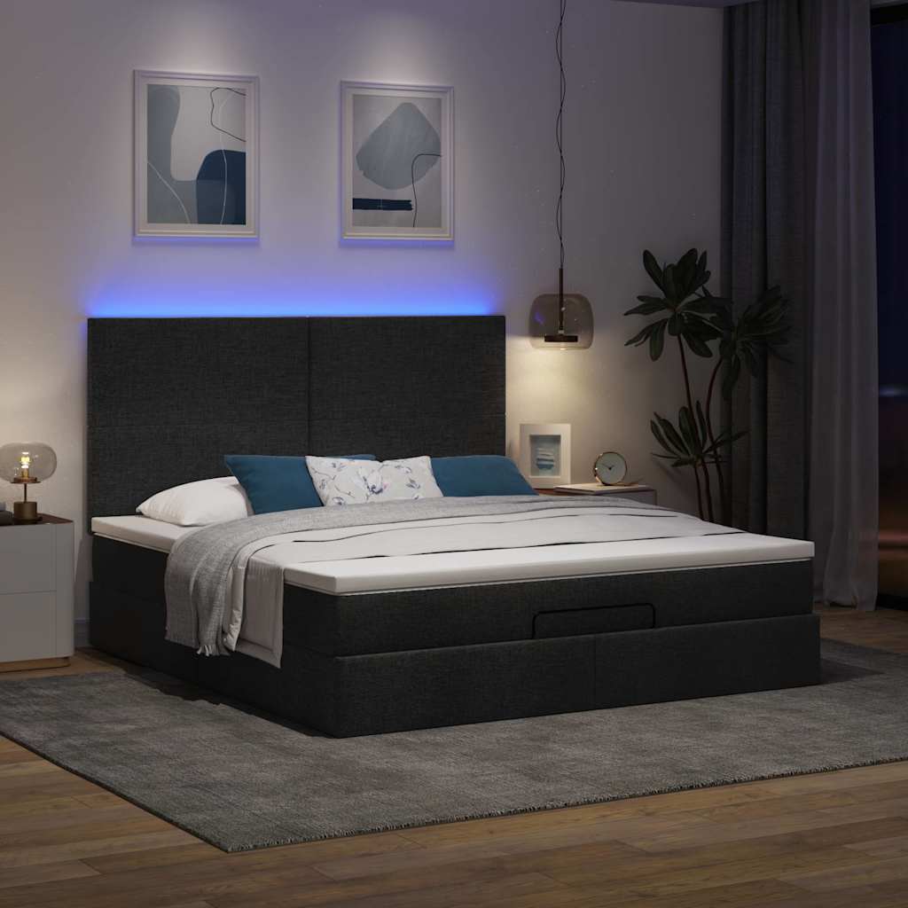 Struttura Letto Pouf con Materasso Nero 160x200 cm in Tessuto | homemem39