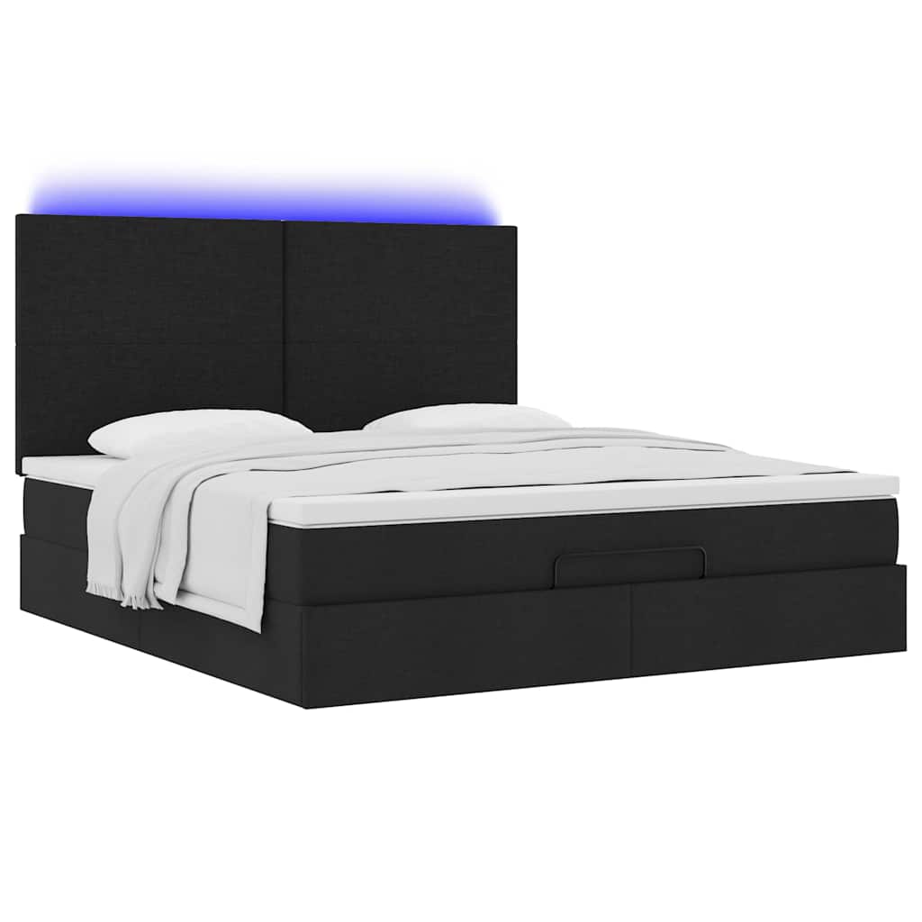 Struttura Letto Pouf con Materasso Nero 160x200 cm in Tessuto | homemem39
