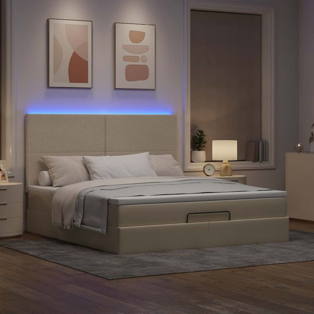 Struttura Letto Pouf con Materasso Crema 160x200 cm in Tessuto | homemem39