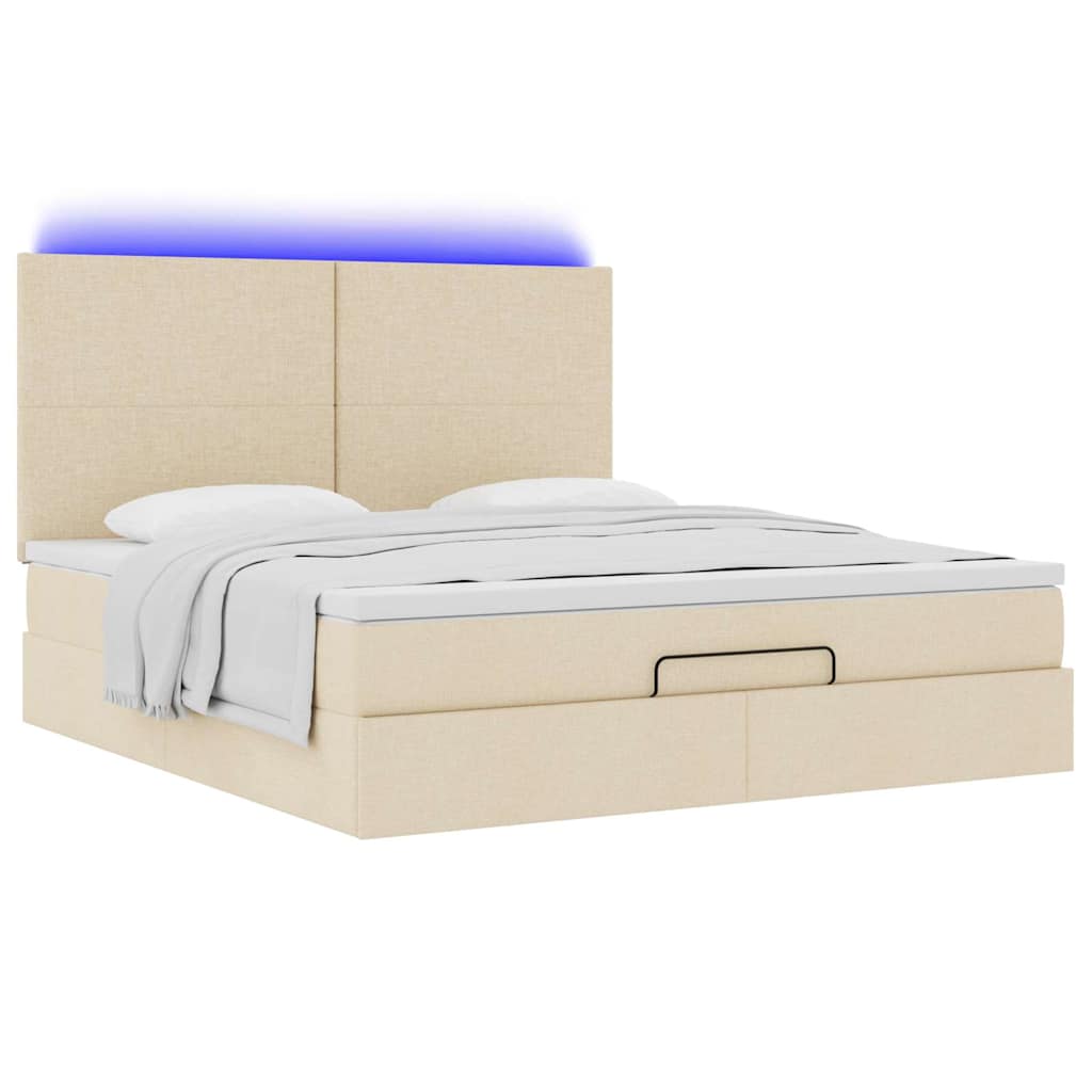 Struttura Letto Pouf con Materasso Crema 160x200 cm in Tessuto | homemem39