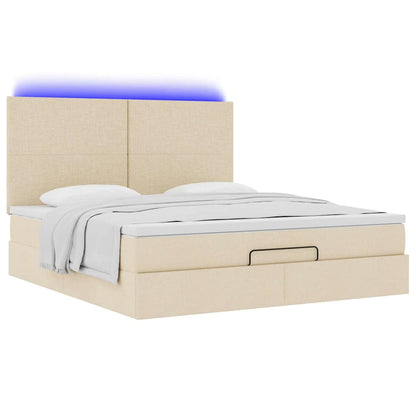 Struttura Letto Pouf con Materasso Crema 160x200 cm in Tessuto | homemem39