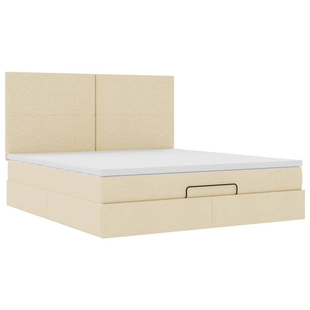 Struttura Letto Pouf con Materasso Crema 160x200 cm in Tessuto | homemem39