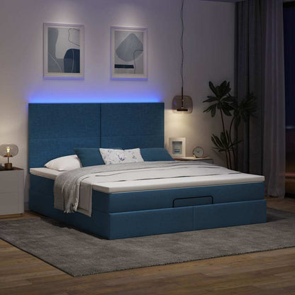 Struttura Letto Pouf con Materasso Blu 160x200 cm in Tessuto | homemem39