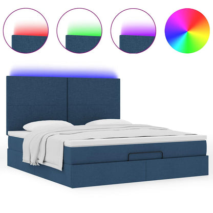 Struttura Letto Pouf con Materasso Blu 160x200 cm in Tessuto | homemem39