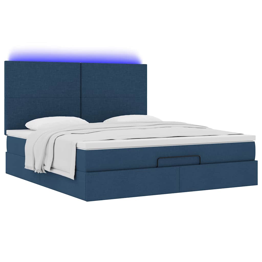 Struttura Letto Pouf con Materasso Blu 160x200 cm in Tessuto | homemem39