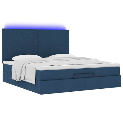 Struttura Letto Pouf con Materasso Blu 160x200 cm in Tessuto | homemem39