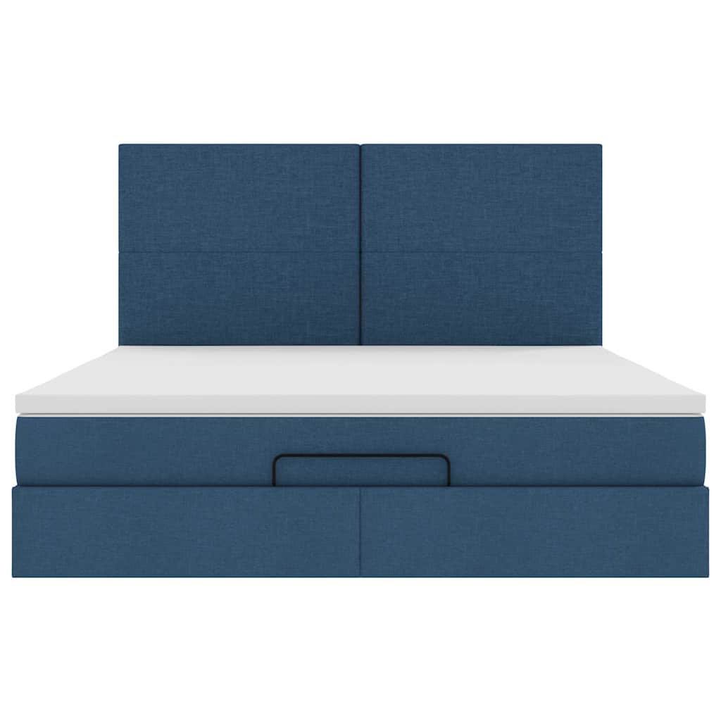 Struttura Letto Pouf con Materasso Blu 160x200 cm in Tessuto | homemem39