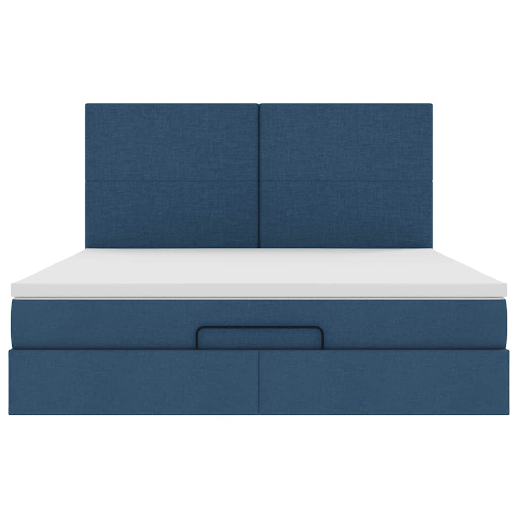 Struttura Letto Pouf con Materasso Blu 180x200cm in Tessuto