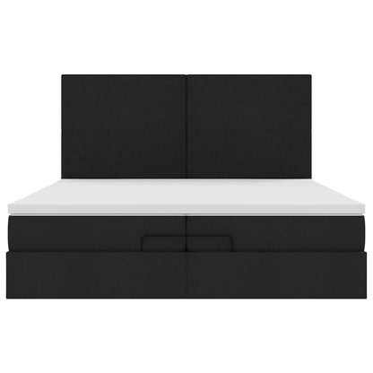 Struttura Letto Pouf con Materassi Nero 200x200 cm in Tessuto