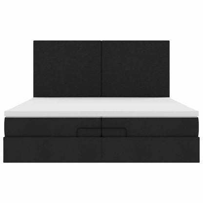 Struttura Letto Pouf con Materassi Nero 200x200 cm in Tessuto