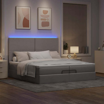 Struttura Letto Pouf con Materassi Tortora 200x200 cm Tessuto | homemem39