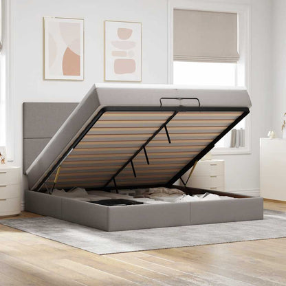 Struttura Letto Pouf con Materassi Tortora 200x200 cm Tessuto | homemem39