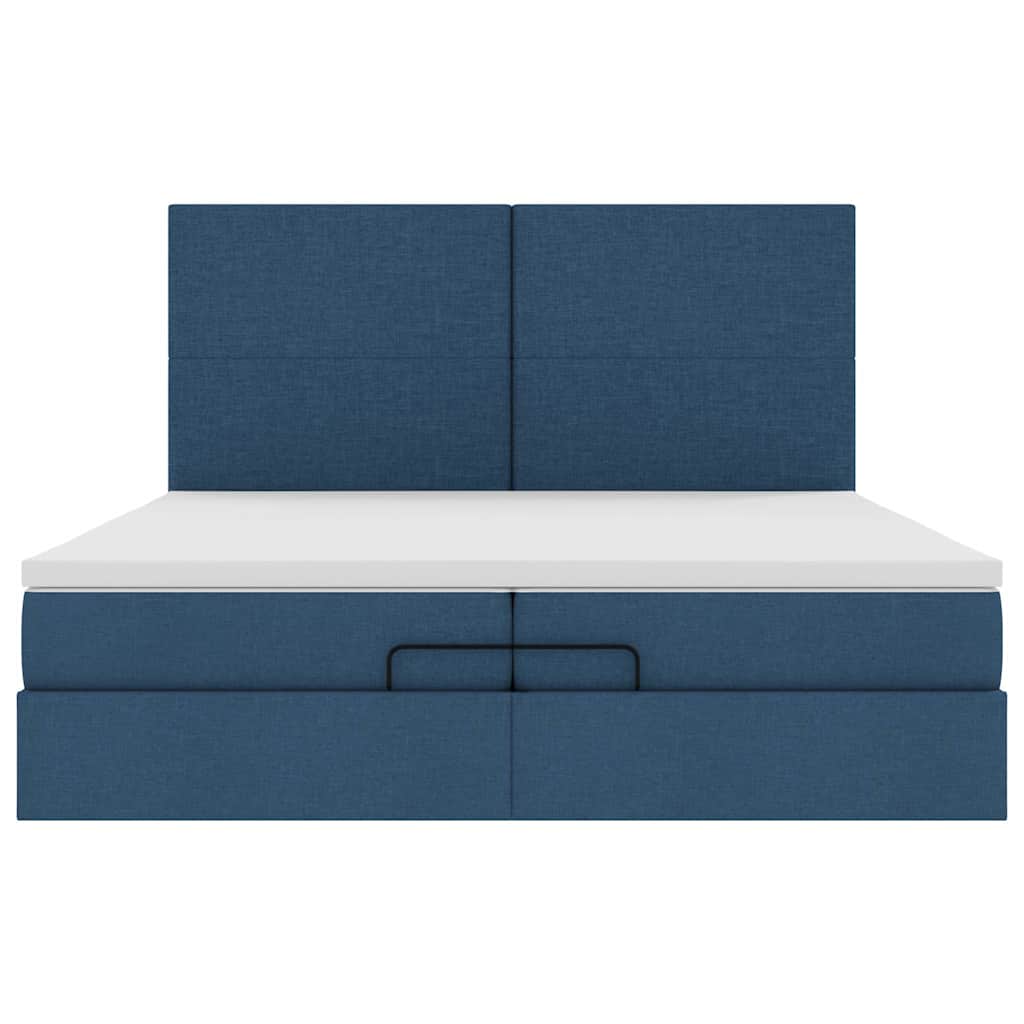 Struttura Letto Pouf con Materassi Blu 200x200 cm in Tessuto
