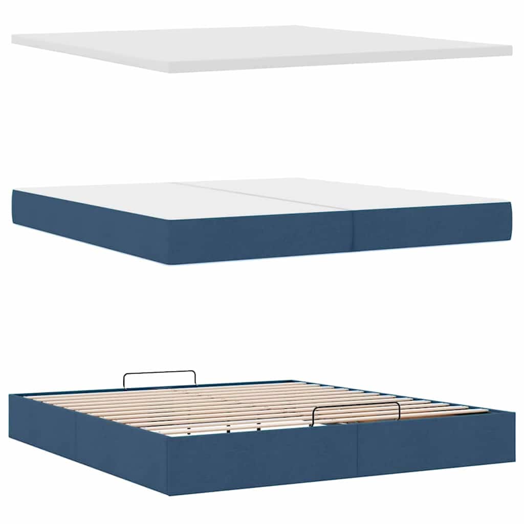 Struttura Letto Pouf con Materassi Blu 200x200 cm in Tessuto