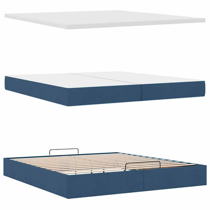 Struttura Letto Pouf con Materassi Blu 200x200 cm in Tessuto