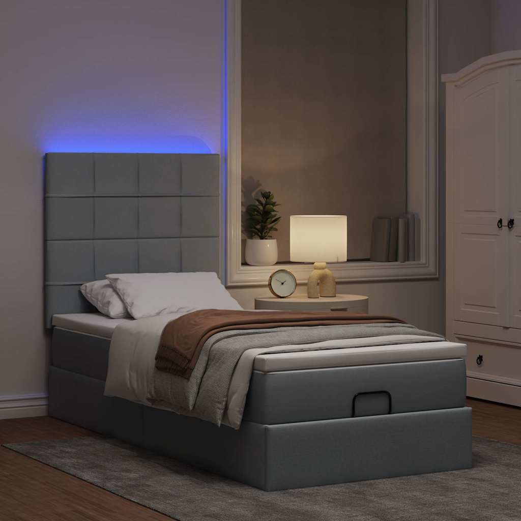 Pouf Letto con Materasso e LED Grigio Chiaro 80x200cm Tessuto