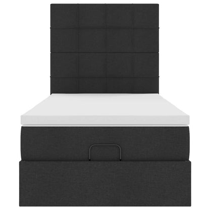 Struttura Letto Pouf con Materasso Nero 90x190 cm in Tessuto