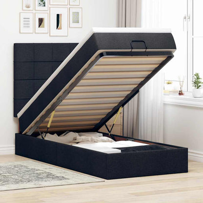 Struttura Letto Pouf con Materasso Nero 90x190 cm in Tessuto