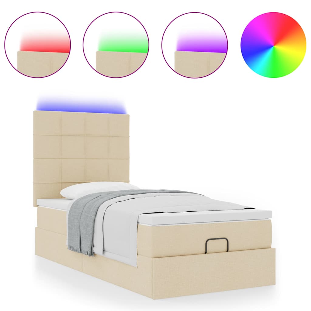 Struttura Letto Pouf con Materasso Crema 90x190 cm in Tessuto | homemem39