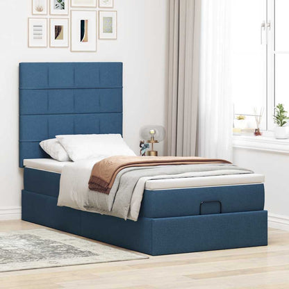 Struttura Letto Pouf con Materasso Blu 90x190 cm in Tessuto