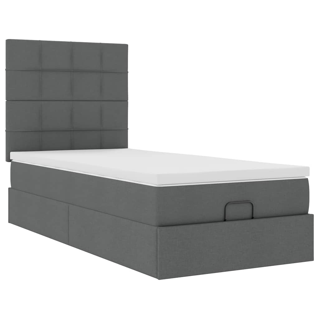 Pouf Letto con Materasso e LED Grigio Scuro 90x200 cm Tessuto