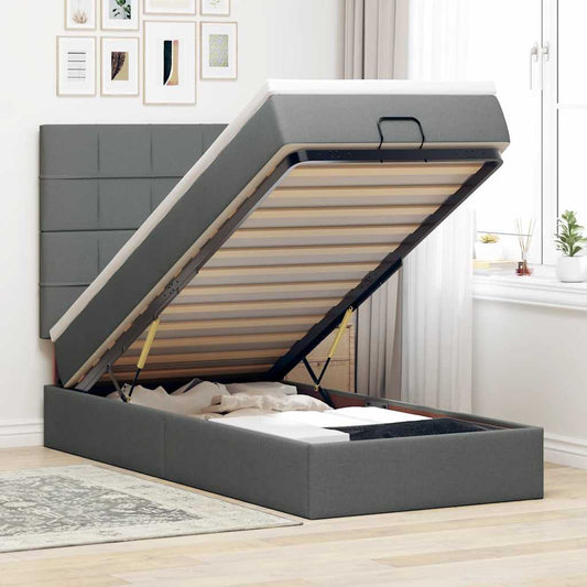 Pouf Letto con Materasso e LED Grigio Scuro 90x200 cm Tessuto
