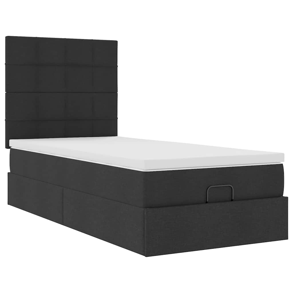 Struttura Letto Pouf con Materasso Nero 90x200 cm in Tessuto