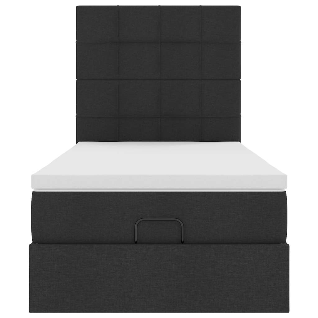 Struttura Letto Pouf con Materasso Nero 90x200 cm in Tessuto