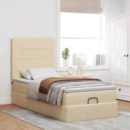 Struttura Letto Pouf con Materasso Crema 90x200 cm in Tessuto