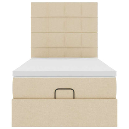 Pouf Letto con Materasso e LED Crema 90x200 cm in Tessuto