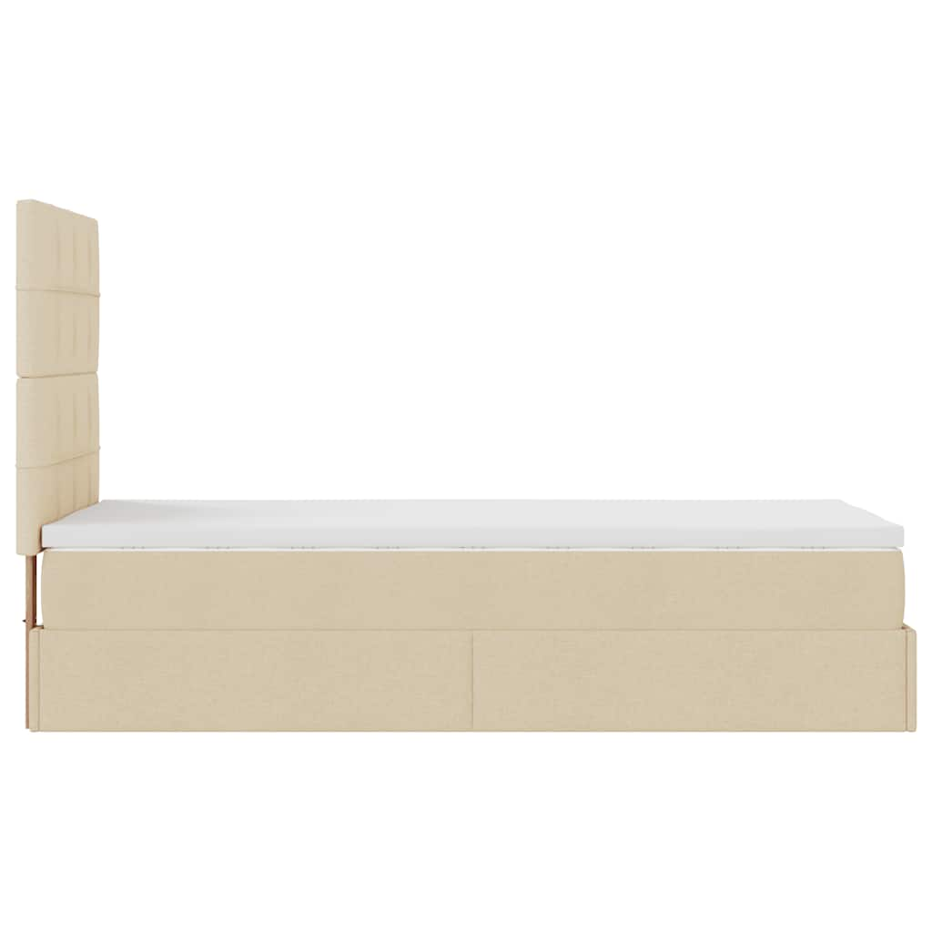 Struttura Letto Pouf con Materasso Crema 90x200 cm in Tessuto