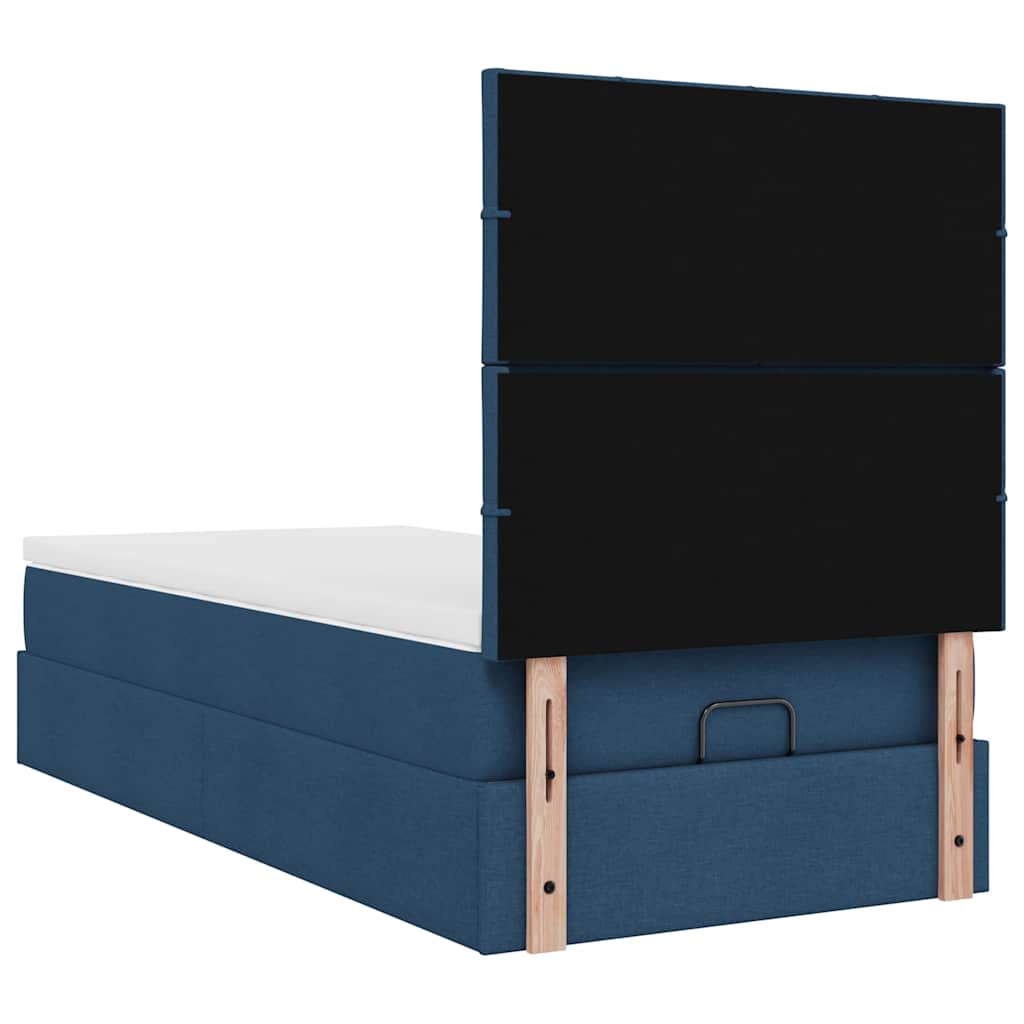 Pouf Letto con Materasso e LED Blu 90x200 cm in Tessuto