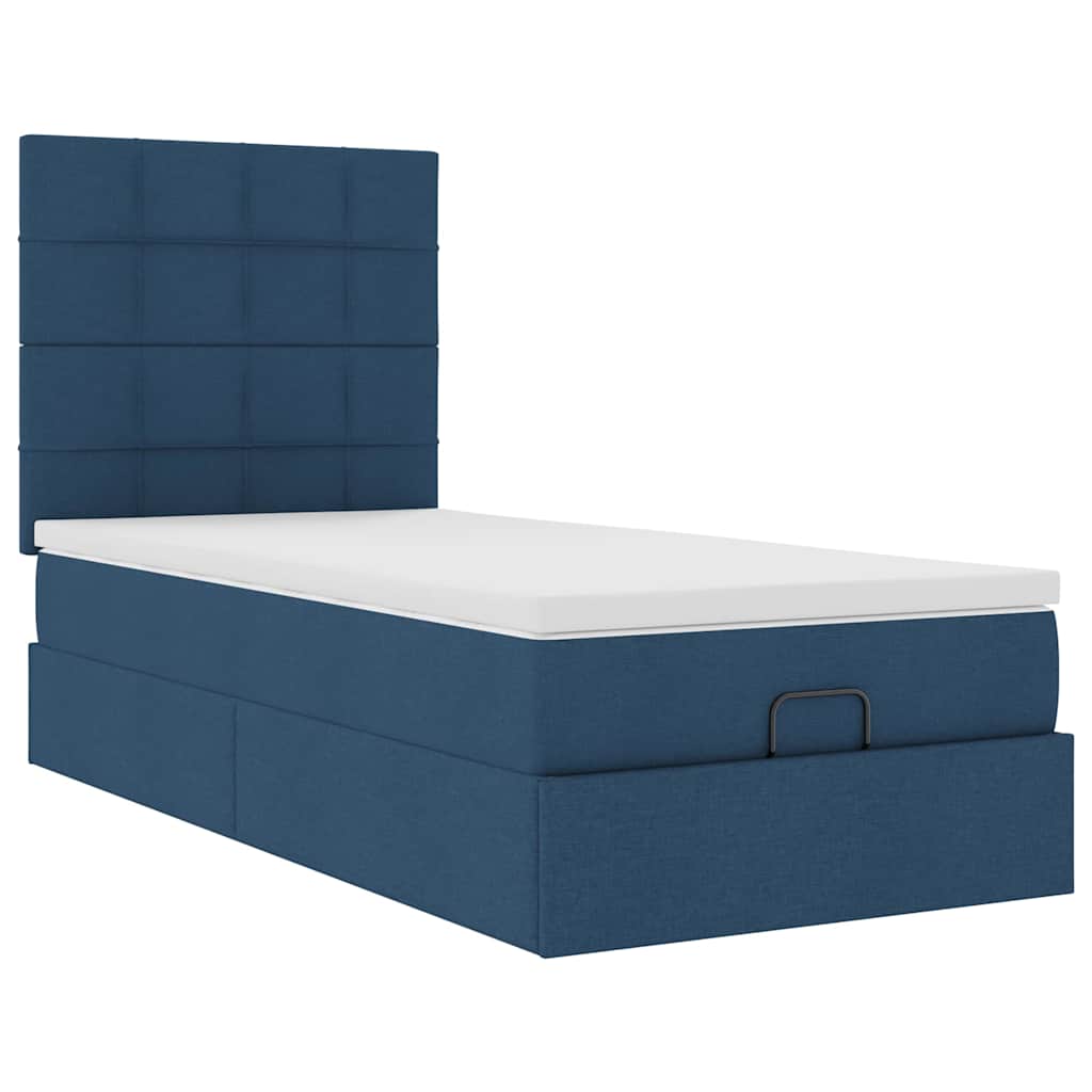 Pouf Letto con Materasso e LED Blu 90x200 cm in Tessuto