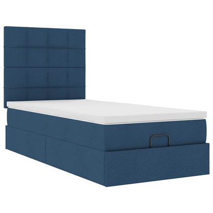 Pouf Letto con Materasso e LED Blu 90x200 cm in Tessuto