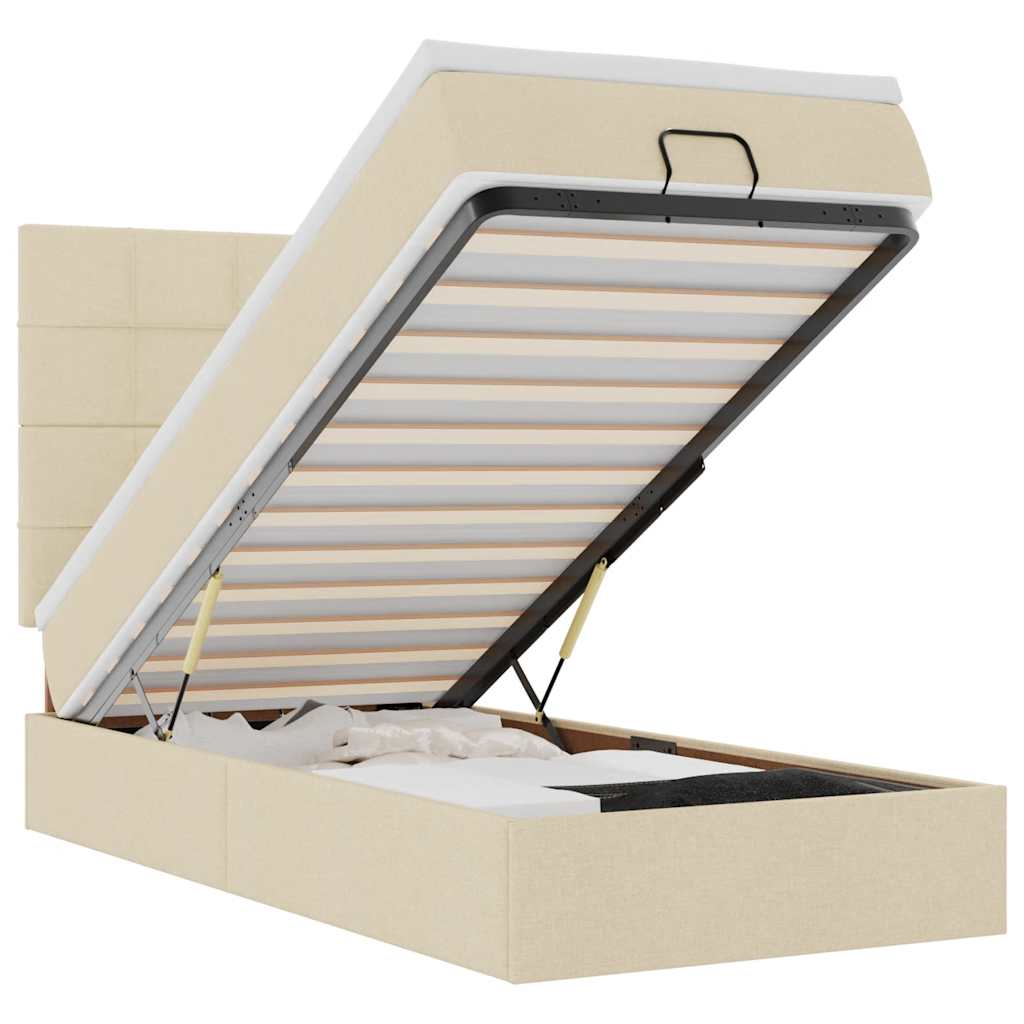 Struttura Letto Pouf con Materasso Crema 100x200 cm in Tessuto